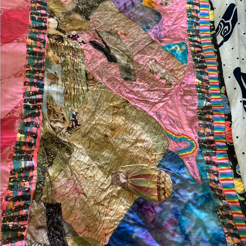 This is a memory quilt  made out of peoples clothes that have passed away